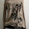 Spring Vintage Slim Spice Women Skeleton Print Shirt Goth Loose Harajuku Tops