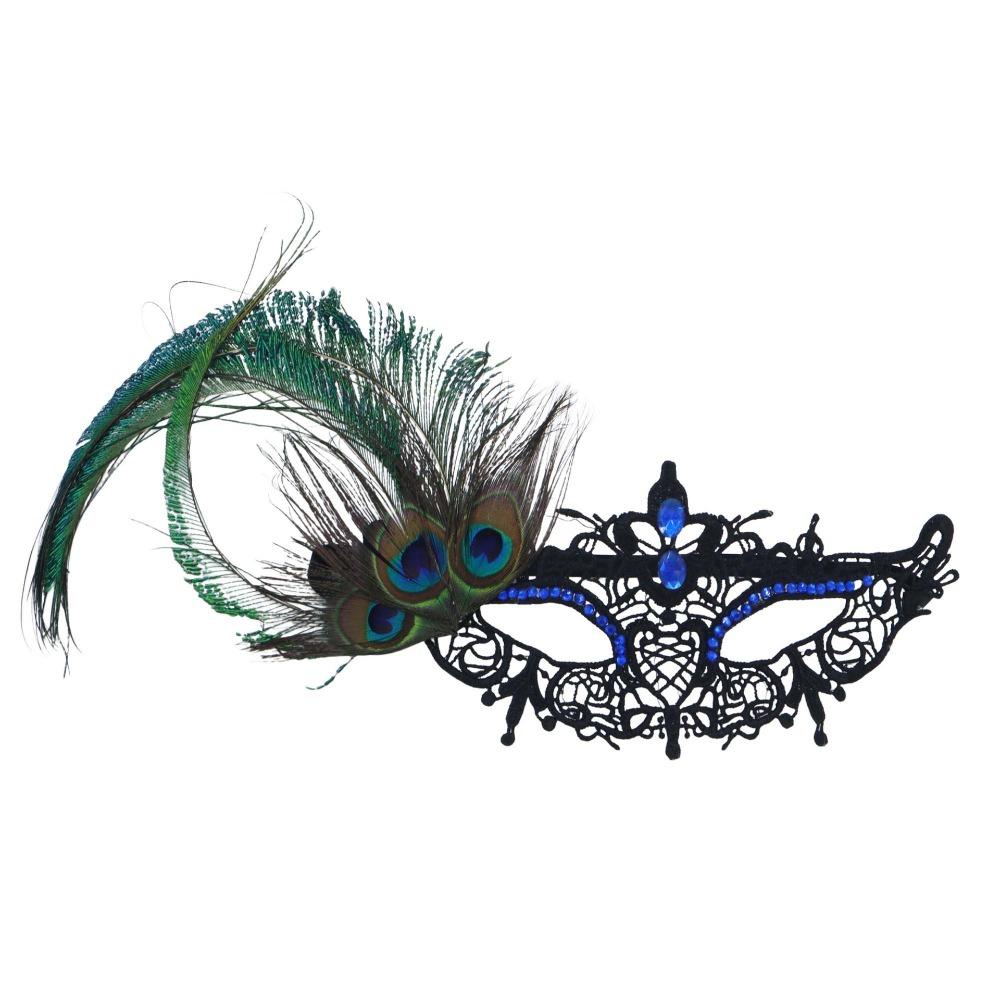 Diamond Decorated Masquerade Mask Elegant Phantom Mask Peacock Feather Mask  Costume Party