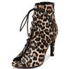 Mode Peeptoe Sommer Frühling Stiefeletten für Damen Sexy Absätze Jazz Tanzschuhe Damen Schnürschuhe Schwarz Rot Leopard Partyschuh Weiblich
