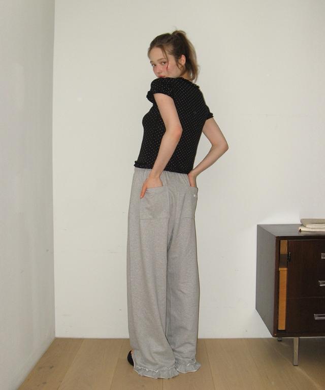 RONRON Ruffle Wrapover Pants Melange Gray