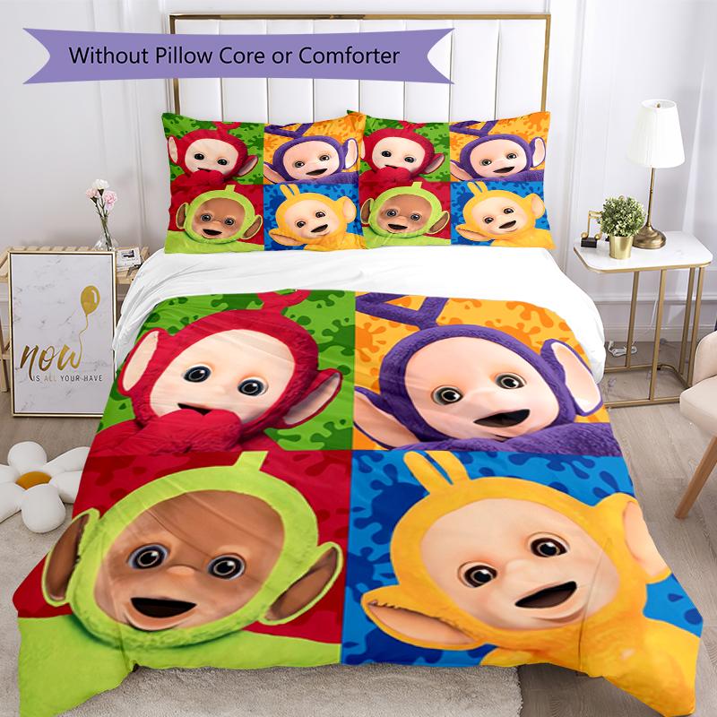 3pcs Teletubbies Bedding Set Duvet Cover Closure Includes 1 Duvet Cover & 2 Pillowcases, Soft and Comfortable for All Seasons.