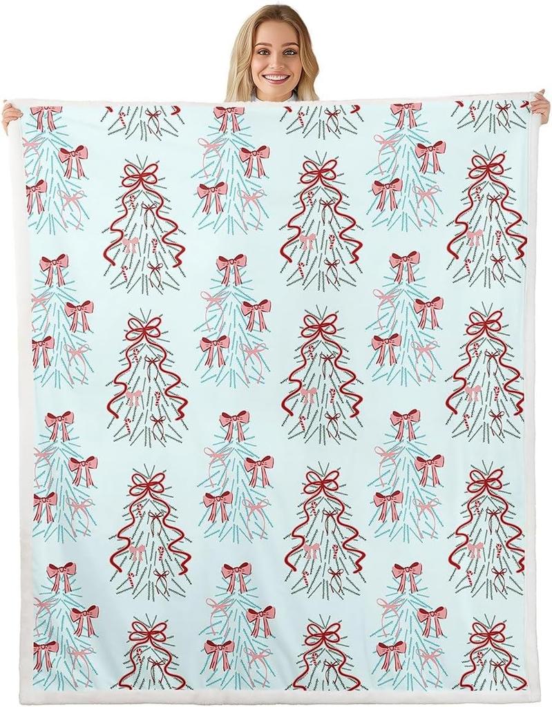 Christmas Throw Blanket Watercolor Red Truck Decor Fleece Blanket for Kids Teens Adults Green Xmas Trees Yellow Polka Dots Fuzzy