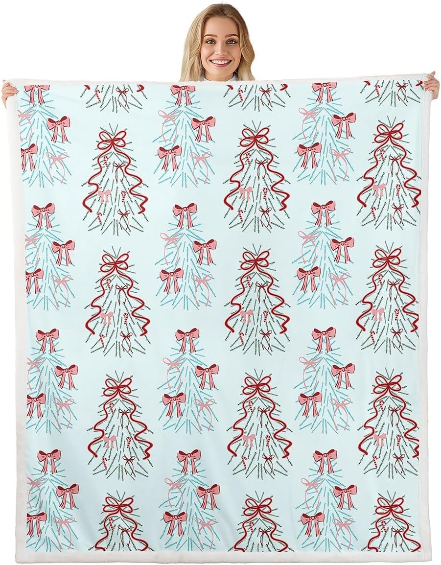 

Merry Christmas Throw Blanket Watercolor Cartoon Xmas Trees Fleece Blanket for Kids Teens Adults Winter Snowflake Decor New Year 75x90cm