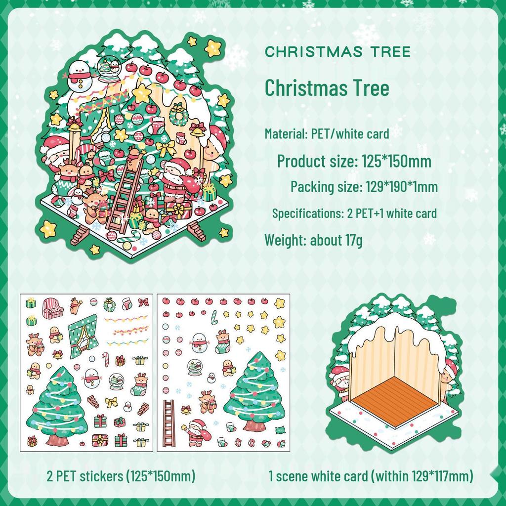 Yuezhen 3D Creative Christmas Eve Scenery Stickers for Kids