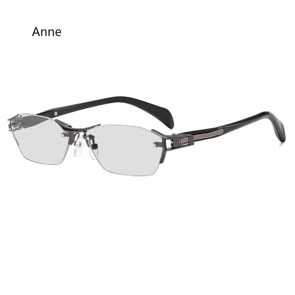 Color Changing Frameless Reading Glasses Cut Edges Photochromic Anti Blue Light Metal High-definition Presbyopia Eyewear To +4.0