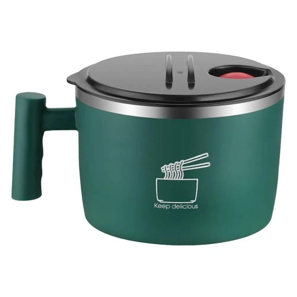 

Stainless Steel Ramen Bowl Leakproof Salad Bowl Portable Instant Noodle Bowl 1000ML зелёный