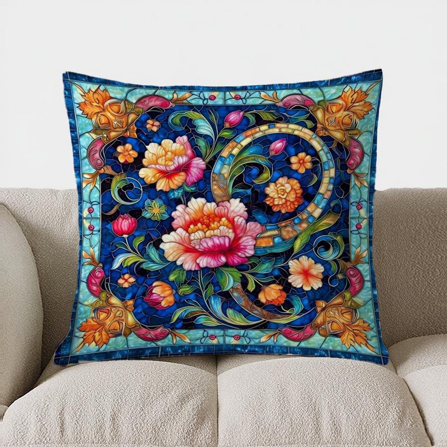 Colorful Floral Pattern Doublesided Printed Pillow Cover Short Plush Suitable Living Rooms Bedrooms Sofas Throw Cushion Cover