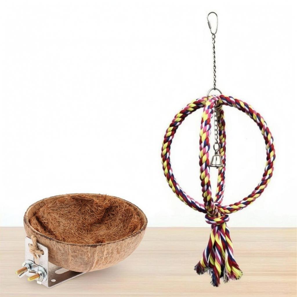 Coconut Shell Creative Sleeping Nest Parrot Toy Training Use Rope Cage Decoration Perch Resting