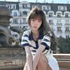 Shang Xiaoman Women's Korean Style Striped Polo Collar T-shirt - Slimming, Age-Reducing, Trendy Art Student Top