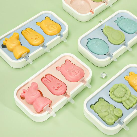 Silicone Ice Cream Mold with Anti-Spill Dust-Proof Cover 4 Cavities Cute Shapes Popsicle Mold Easy Demoulding Popsicle Maker for Kids Summer Party