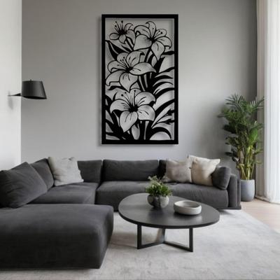 Modern Metal Wall Art Lily Panel Botanical Floral Steel Decor