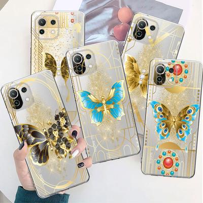 Złoty motyl kwiat kwiatowy przezroczysty futerał do Xiaomi Poco X3 Nfc X3pro M3 F1 F3 dla Mi 11 12 13 11x 12x Pro 11 10 Lite 11t 10t