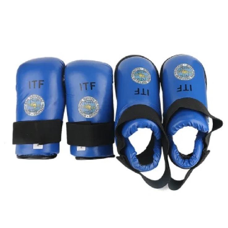 Taekwondo Red/Blue ITF Taekwondo PU Leather Gloves Foot Guard Ankle Gloves Martial Arts Karate Training Protector Equipment