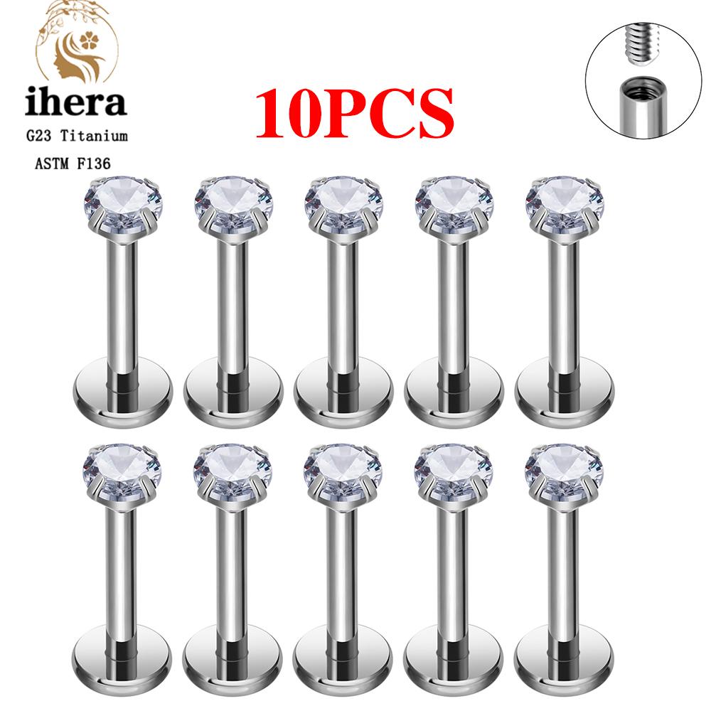 10/50PCS G23 Titanium Piercing Labret Lip Studs 16G CZ Internally Threaded Stud Earring Lip Ring Tragus Cartilage Helix Jewelry