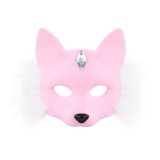 Maska Ochronna na Twarz na Imprezę Pluszowy Lis Wzór Strój Karnawałowy Maska Ochronna na Twarz z Dekoracją ze Sztucznych Kamieni Szlachetnych Halloween Cosplay Akcesorium na Przyjęcie Urodzinowe