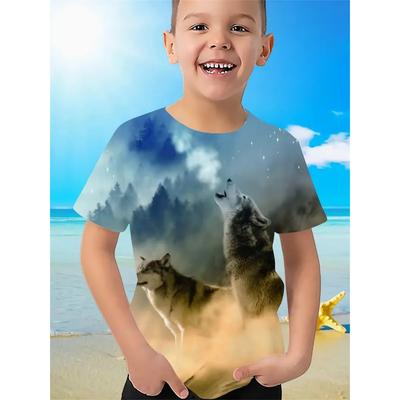 2024 tier Wolf 3d Print Top T-shirt Kinder Jungen Kleidung Anime Kurzarm Casual Kinder Kleidung Mode T hemd