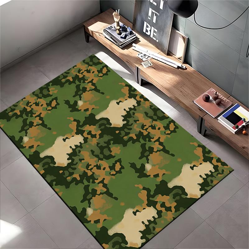 Camouflage Pattern Rug Modern Living Room Carpet Green Brown Style Suitable for use as an anti-slip for living room bedroom sofas