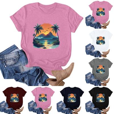 Women's Hawaiian Floral Print Short Sleeve T-Shirt Top