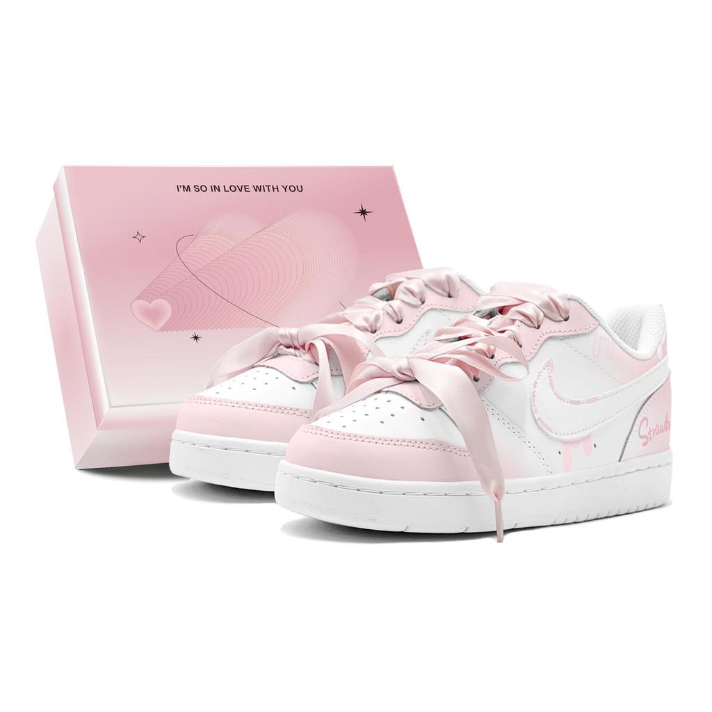 Nike Court Borough Strawberry Sweetheart, Sweet Style, Girl's Heart Slip Resistant Slip Resistant Low top BQ5448-100(TeamS2-S-BOX)