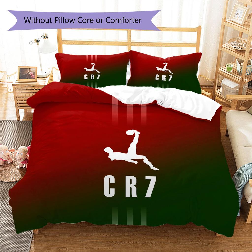 CR7 Cristiano Ronaldo Muster Bettwäsche, Steppbett Set Bettbezug Kissenbezug Zuhause Geburtstagsgeschenk(1 Bettbezug + 2 Kissenbezüge, ohne Füllung)