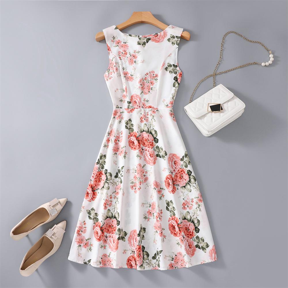 

Летнее платье без рукавов длиной до колена с цветочным принтом, женские платья для отдыха и вечеринки в горошек