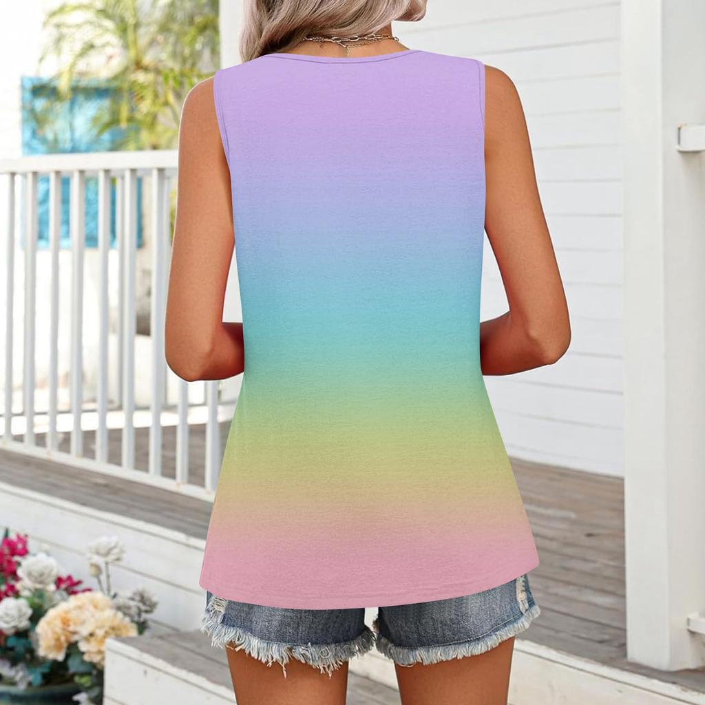 Square Collar Tank Top Women Print Tank Tee Casual Loose Fit Sleeveless Shirt