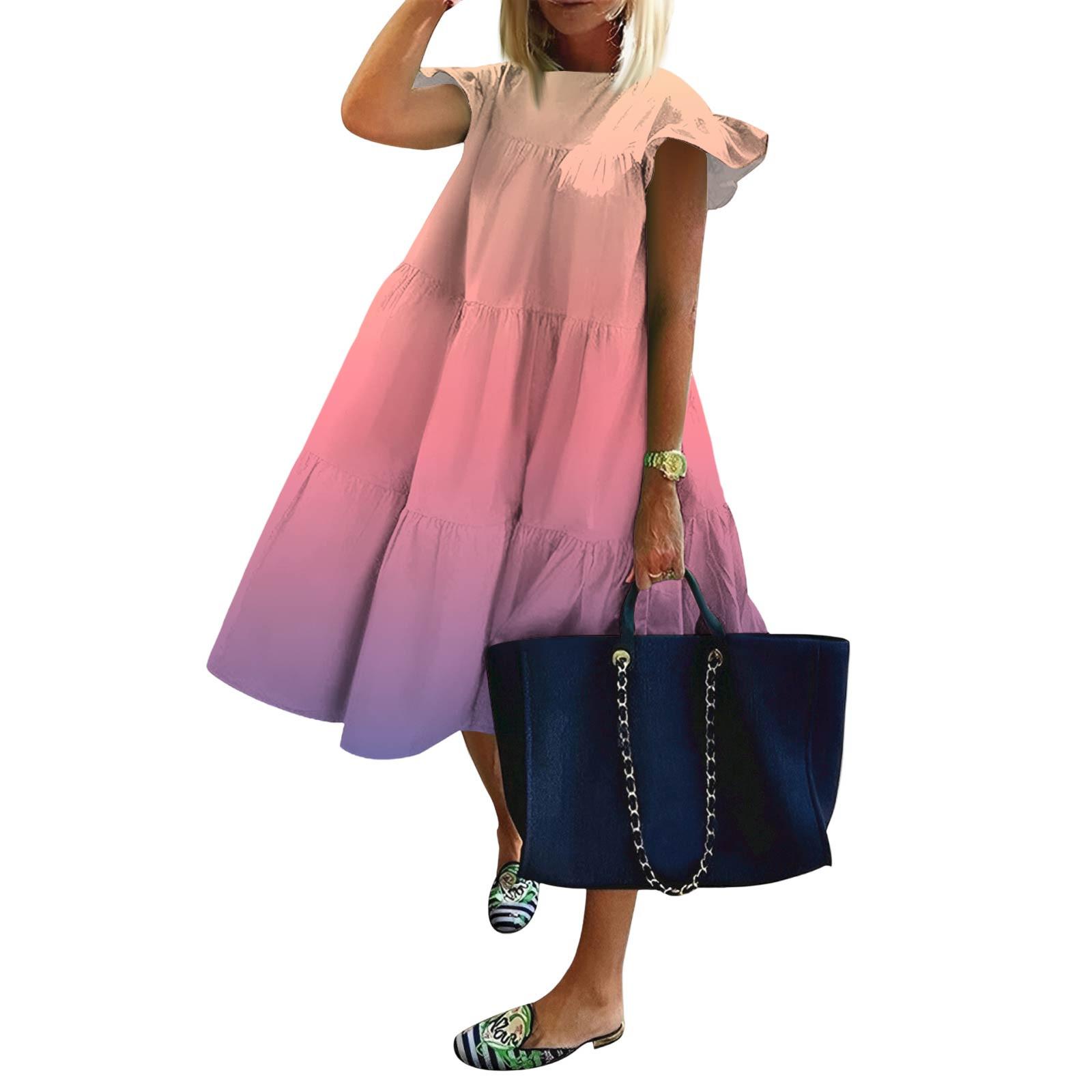 

Женские модные повседневные свободные платья с круглым вырезом и оборками на рукавах с принтом XXL розовый