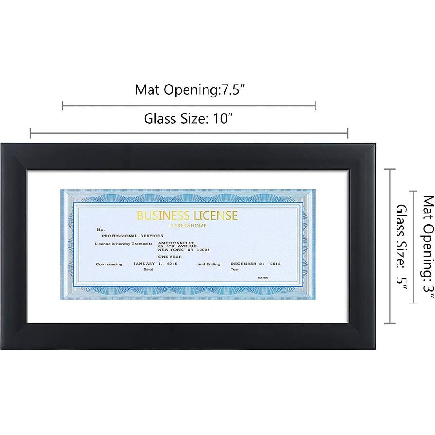 ELSKER&HOME 5X10 Business License Frame Black For 3.5X8 Standard Business License With Mat - 5X10 Frame Without Mat For Panoramic Picture, Wall Or