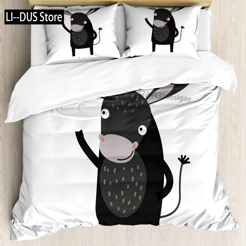 Donkey Duvet Cover Set Cartoon Donkey With HEE Haw Text Funny Domestic Animal Portrait King Size Twin Bedding Set For Kids Teens