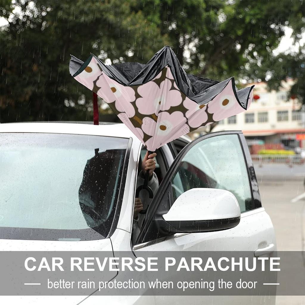 Inverted Umbrella with Floral Nordic Reverse Long Strong Wind UV Water Suitable for Rain or Car Business Light Heat Character Design Pattern, Design,