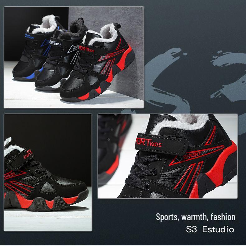 Boys' Warm Winter Sports Shoes with Velvet Lining - Cotton Sneakers for School Kids