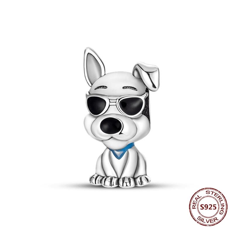 Copper Original Dog Cat Safety Chain Lazy Cat Pink Zircon Pet Paw Print Footprint Charms Fit Bracelet For Women Diy Jewelry