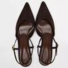Brown Faux Suede Pointed Toe Pumps for Women Fashion Ankle Strap Kitten Heel Designer Shoes Unique Metal Buckle Slingback Shoes