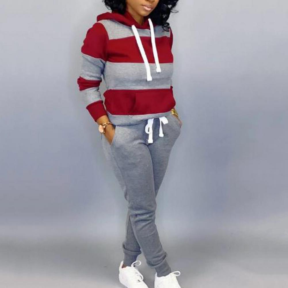 Trendy Two Pieces Set Ankle-banded Women Autumn Tracksuit Elastic Waist Pullover Women Hoodie Pants Set for Home