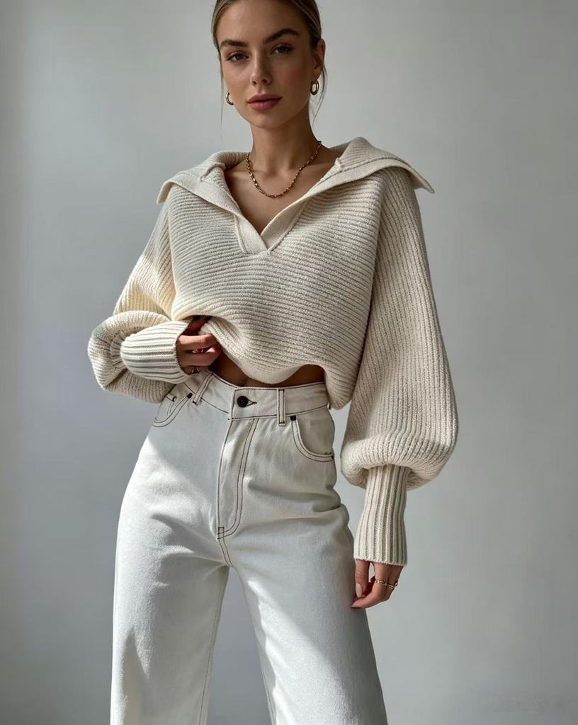 Popular 2026 European and American Foreign Trade Autumn and Winter New Knitted Sweater Knitted Sweater Lapel Pullover Women's Top