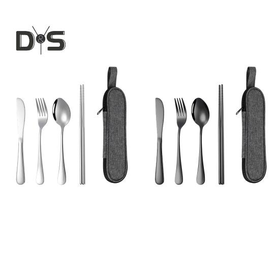 Stainless Steel Cutlery Set 4-Piece Retro Tableware Fork Spoon Chopsticks Knife with Storage Bag Mirror Polished Dishwasher Safe Cutlery Set for Home
