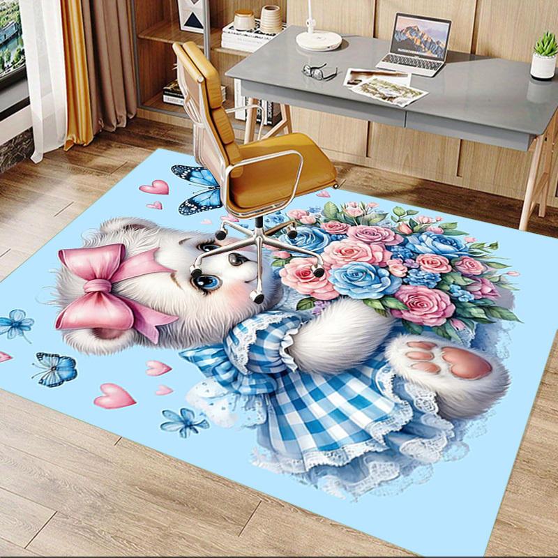 1PC Blue, Cute Bear Extra Large Non-Slip Floor Carpet, Office, Family, Bedroom, Studio - Large Area Rug Indoor Rugs, Vibrant Colors-A248