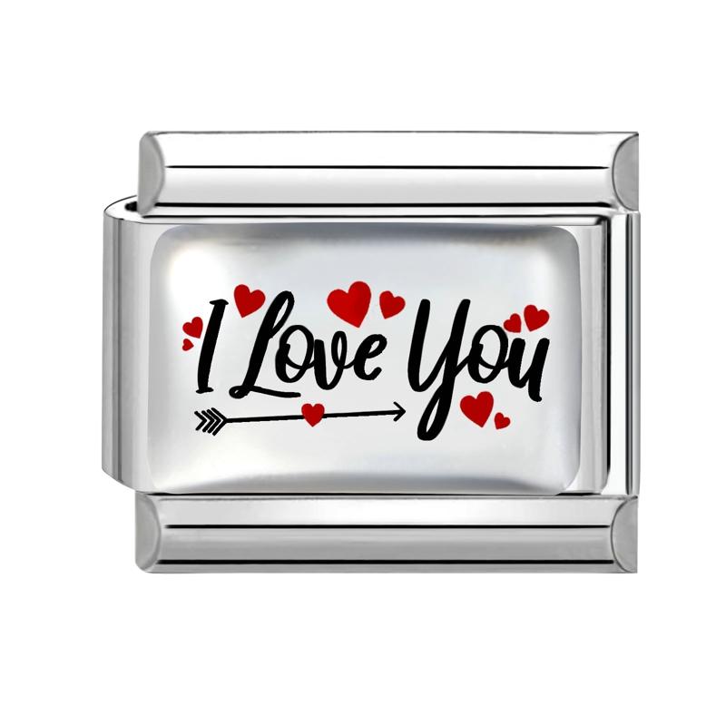 Wholesale Sweet Romantic Letter Series I Love You Link Fit 9mm Stainless Steel Bracelet Women Making DIY Heart Charm Jewelry