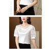 Tricou de vară cu mânecă scurtă din dantelă patchwork pentru femei, cămașă de bază versatilă supradimensionată din satin, top cu design de nișă