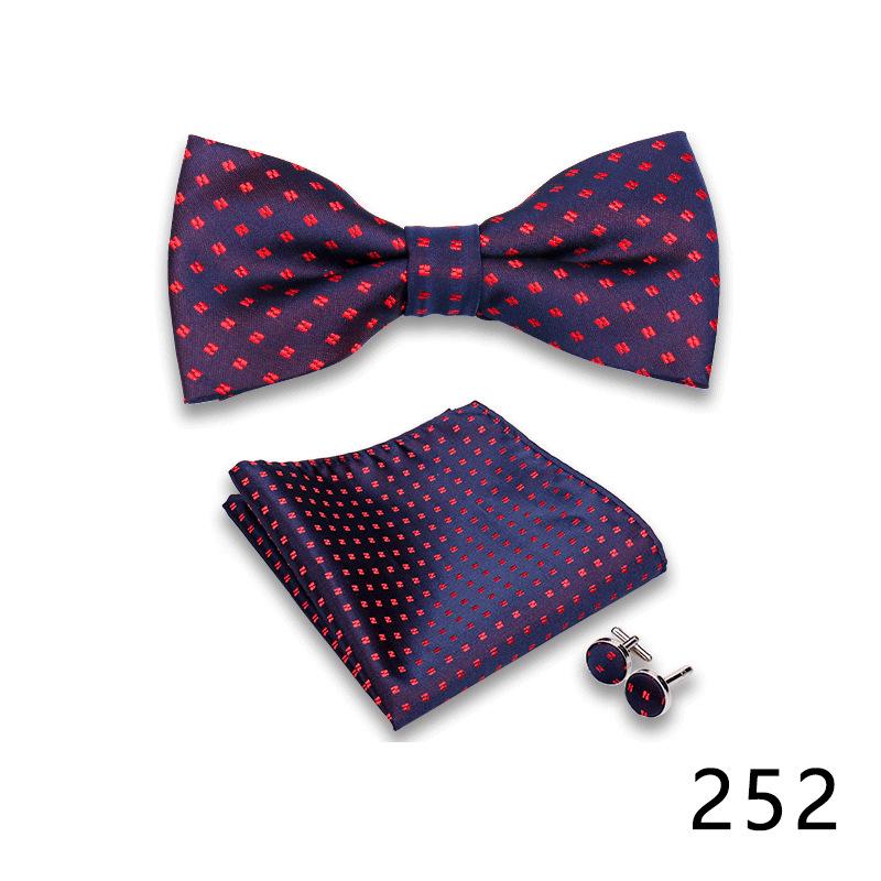 Men's Formal Bow Tie and Pocket Square Set for Banquets and Weddings, with Lapel Flower.