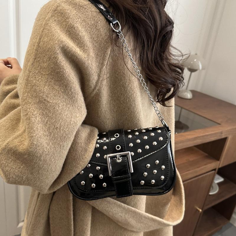 Yogodlns New Trend Fashion Spice Girl Rivet Personality Advanced Design Locomotive Shoulder Bag Punk Style Underarm Hobo Bag