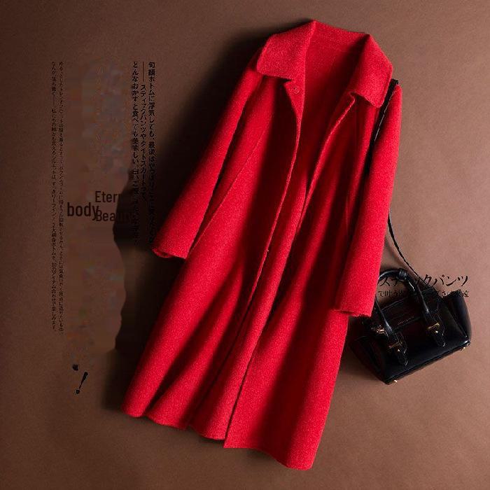 Women's Korean Style Woolen Coat - Autumn/Winter Doll Collar Mid-Length Jacket