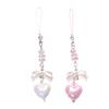 Cute Pink Bowknot Phone Pendant Cute Bowknot Phone Straps Delicate Beaded Heart Phone Lanyard Hangings Decoration