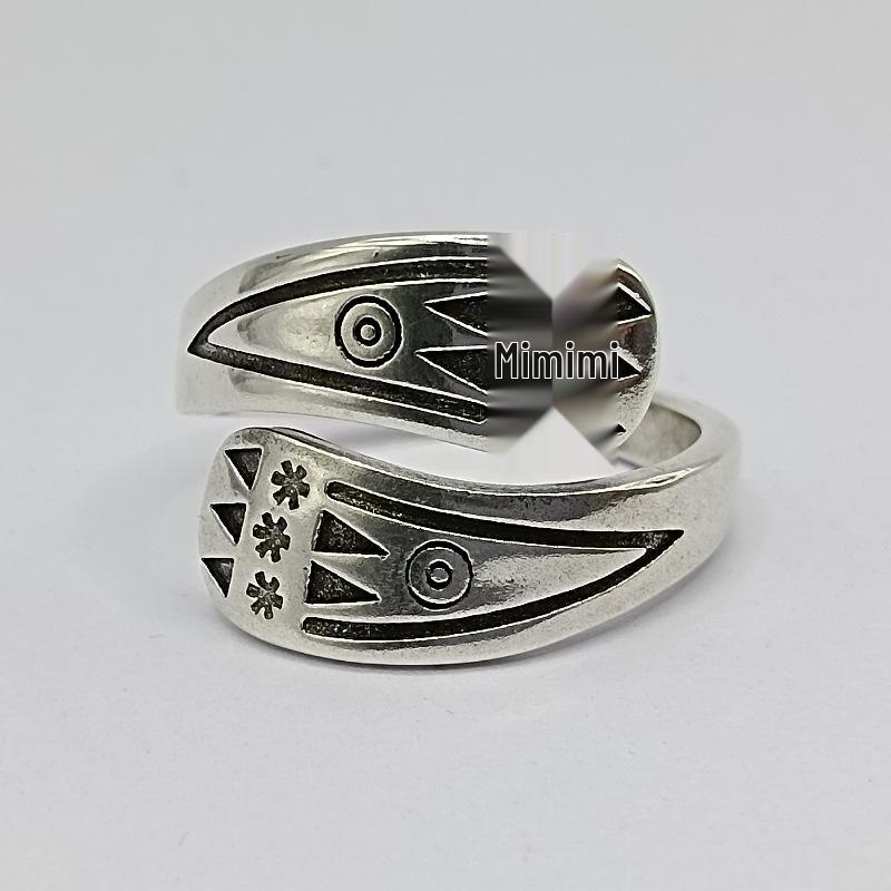 

Yin Taifei Adjustable Handmade Silver Retro Ring with Ethnic Triangle Pattern for Women Adjustable Open Size