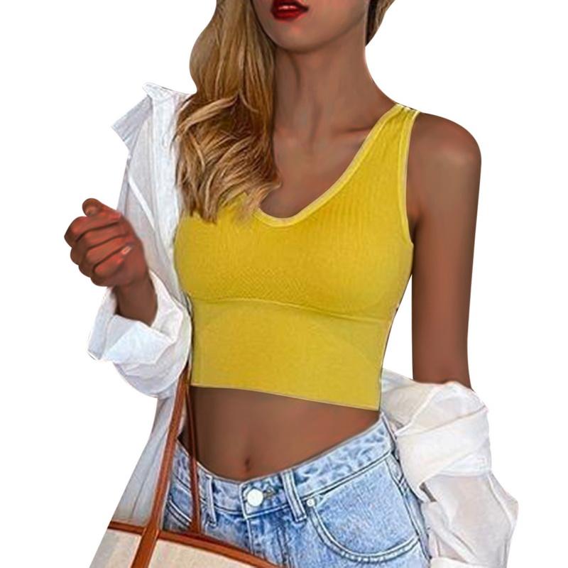 

Женский спортивный бюстгальтер, сексуальные дышащие спортивные топы, нижнее белье для фитнеса, жилет для бега, спортзала, спортивная одежда, укороченный топ с пуш-ап жёлтый