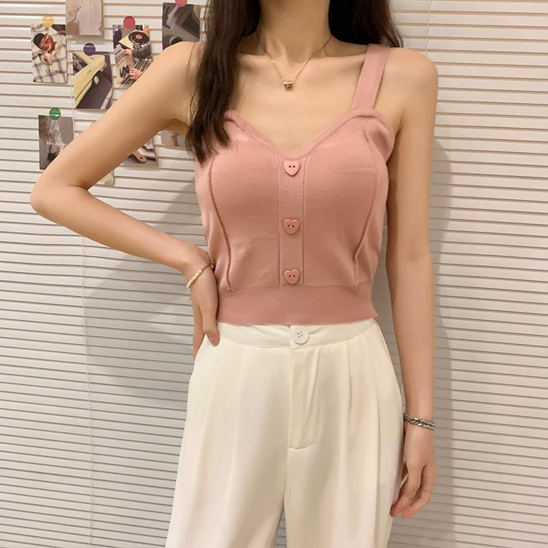 V-neck Small Vest Halter Women's Summer New Korean Version with Slim-fit Knit Bottom Top