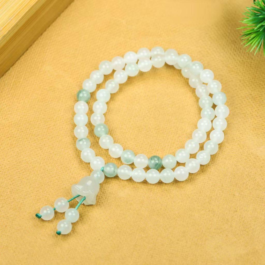 Tianshan Green Leaf Dongling Jade Round Pendant Bracelet