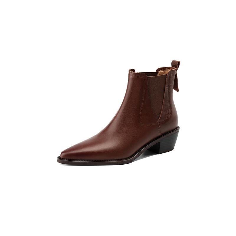 2024 Vintage Women Genuine Leather Ankle Boots Autumn Winter Thick Heels High Quality Elastic Band Office Lady Retro Shoes Woman