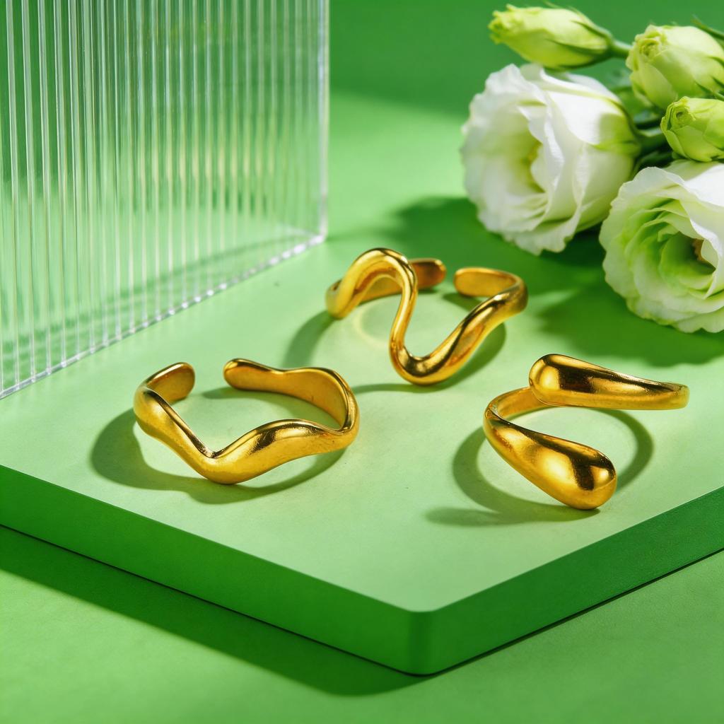 3pic Set Geometric Wavy&Water Drop Ring Women's Stainless Steel Rings Hip Pop Party Set Jewelry Gift