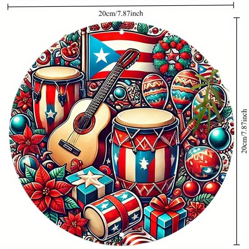 

2d Flat 20*20cm Christmas Ornament, Puerto Rico Flag Wooden Sign, Musical Instrument Local Wooden Mural, for Home, Garage, Restaurant, cafe Mural Sign 20*20cm